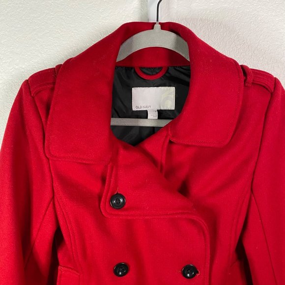 Old Navy Women's Size Small Red Button Up Wool‎ Long Sleeve Pea Coat Jacket - Picture 12 of 15